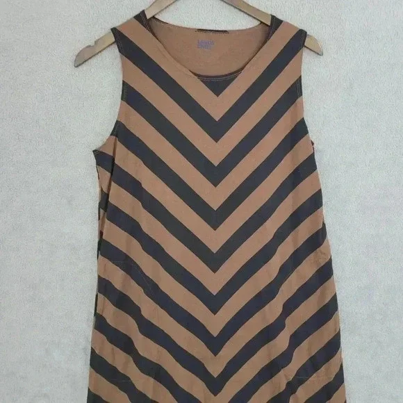 Lands End Womens Sleeveless Chevron Striped Maxi Slip Dress M Brown & Black 20PT - Picture 6 of 9